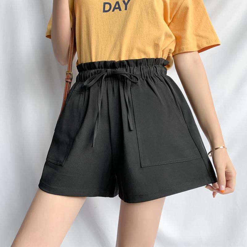 Summer Elegant High Waist Shorts Women Casual Solid Wide Leg Loose Short Pants Bottom Pocket Trousers A-line Pants