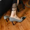 Women Pumps Luxury Green Grid Bow Cloth High Heels Summer Bride Shoes Comfortable Low Heeled Party Wedding Shoes