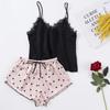 Neuer Sommer Damen Bedruckte Polka Dot Shorts und Spitzenverzierter V-Ausschnitt Trägertop Damen Sexy Pyjama Set