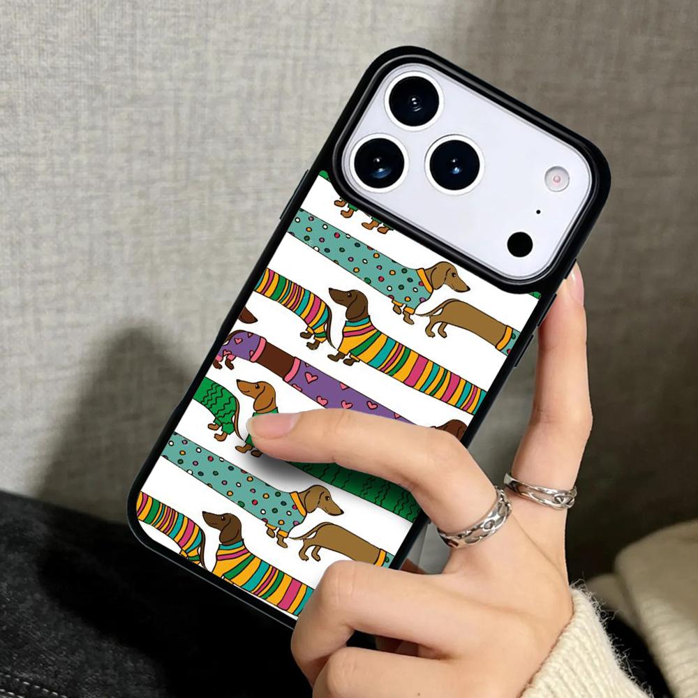 Capa Case for iPhone 17 Air 16 Pro Max 15 Plus 11 13 Mini 14 12 Back Phone Cover Dachshund And Flower