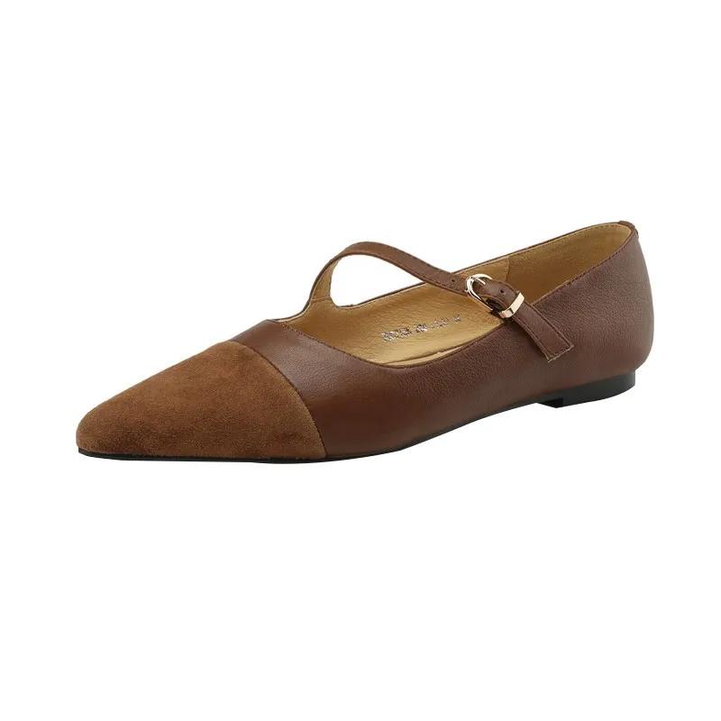 Women's Flats Pointed Toe Mary Jane Shoes for Women Elegant Dress Shoes Oblique Strap Ladies Shoes Black Zapatillas Mujer 9864N
