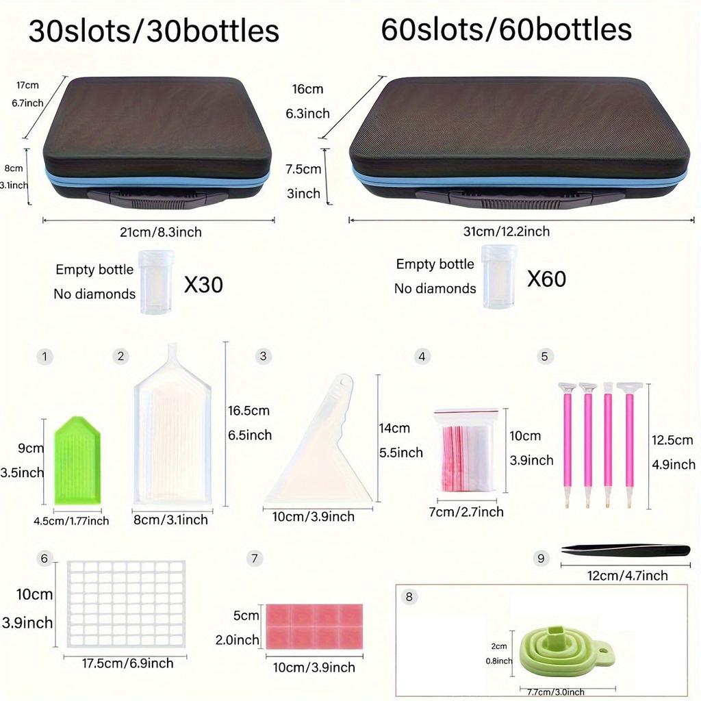 60 Grids Multi-Function Diamond Painting Kit with Essential Oil Storage Portable Carrying Case & Organizer