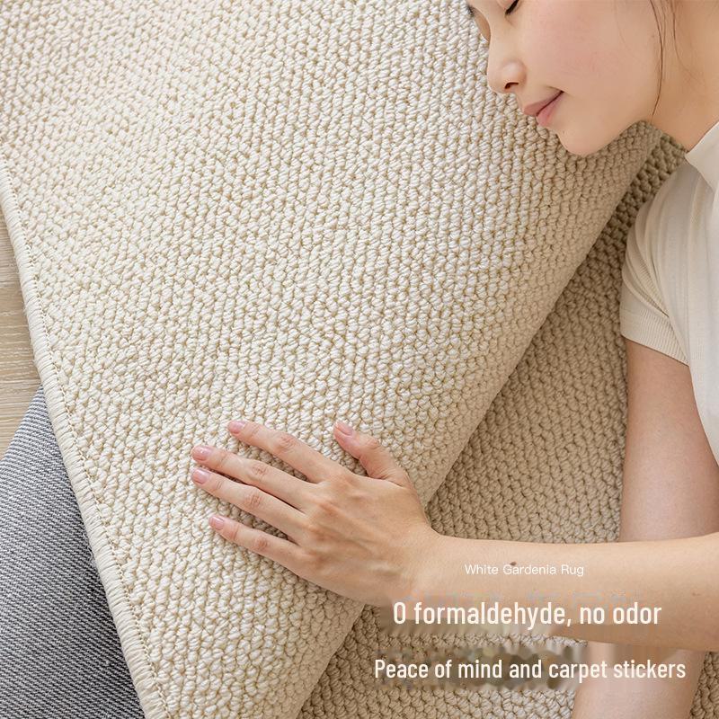 Cream Solid Color Anti-Scratch Bedroom Carpet - Thick Woven Imitation Sisal Floor Mat for Photography & Sound Insulation