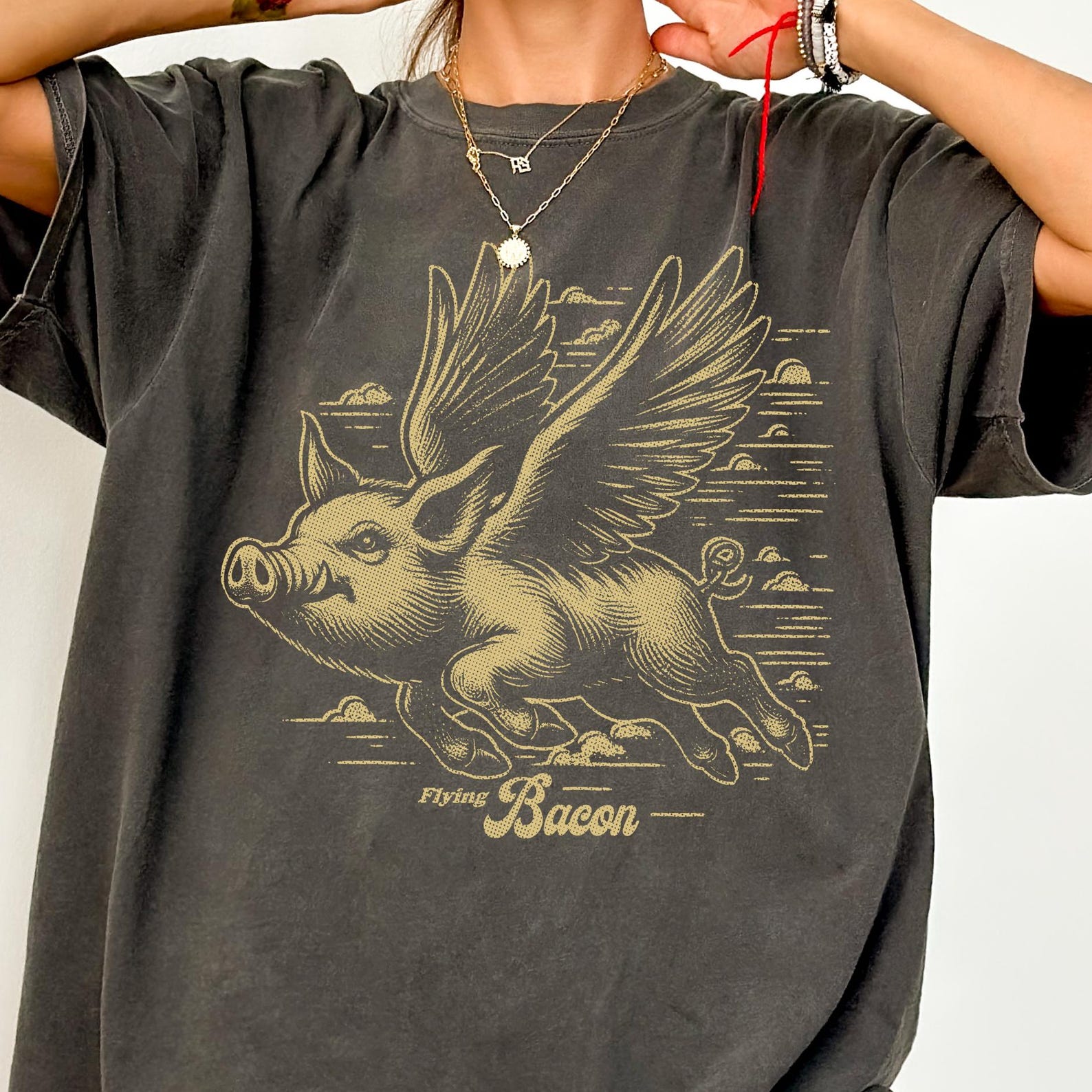 Comfort Colors® Flying Bacon Shirt -Flying Pig Shirt,Flying Bacon Meme Tshirt,Pig Meme Shirt,Funny Pig Shirt,Flying Bacon Tee L