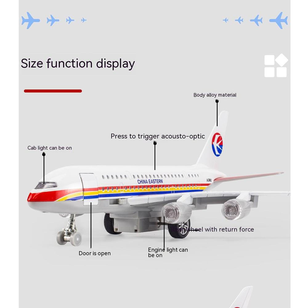 Children's Pressure Molten Metal Toy Airplane, 10-inch Original A380 Model, Audio-visual Simulation Airplane, Gift