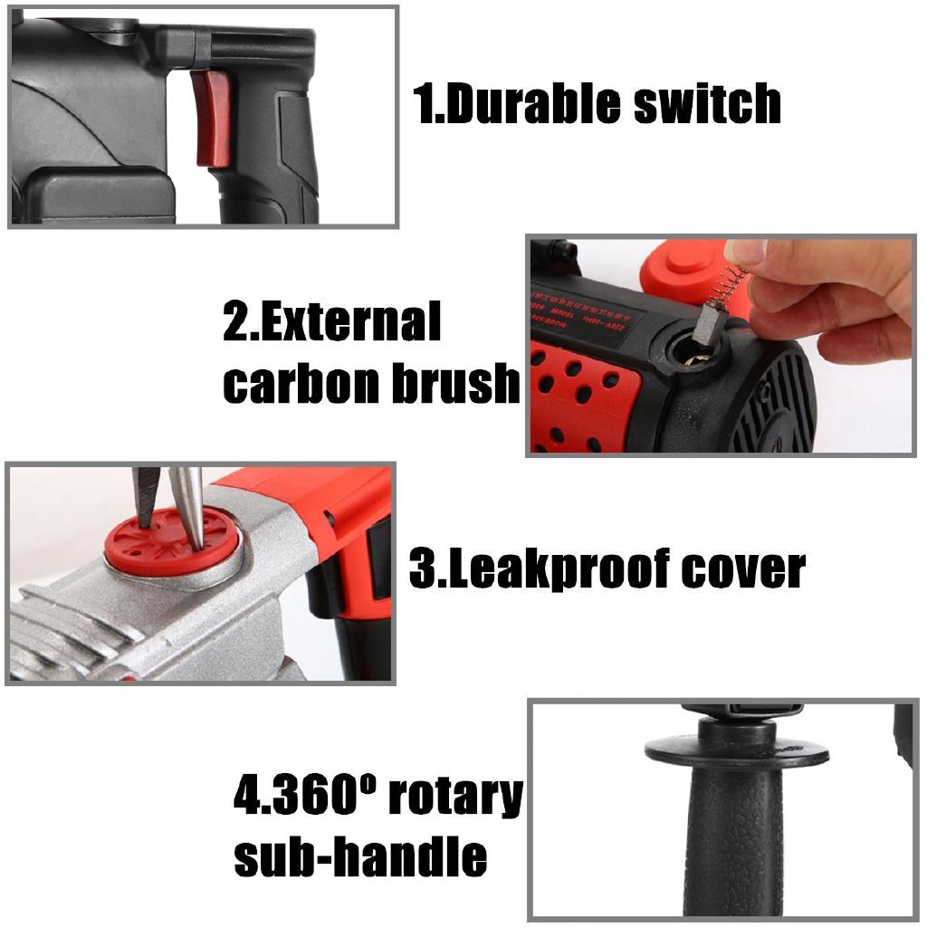 Industrial Power Tools Heavy Impact Electric Hammer Concrete Breaker For Square Drill 360D Rotary Sub-handle 1680W AC 220V