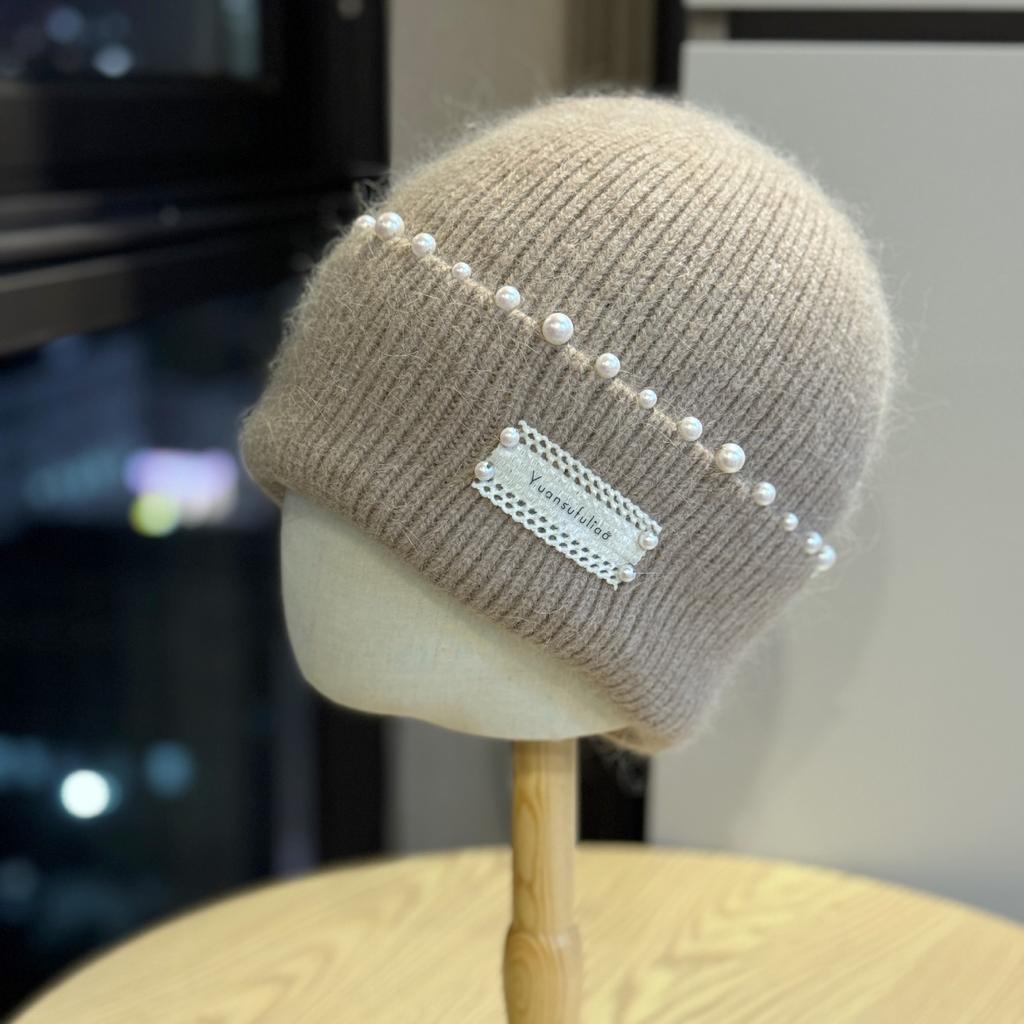 Korean Style Hat Knitted Hat for Women New Mountaineering American Style Baotou Cold Winter Hat Warm Pearl Woolen Hat