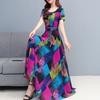 Women Dress Colorful Print Large Hem Summer A-Line Long Dress Streetwear