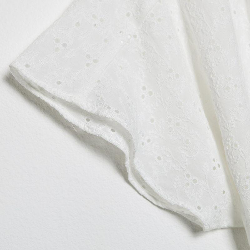 Ženy Výstřih do V Krátký rukáv Pružný pas Dámské Mini výšivka Bílé bavlněné šaty