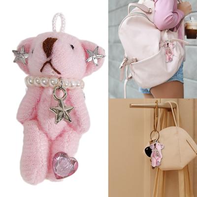 Cartoon Bear Shape Dolls Bag Pendants Bag Charm Plush Keychain Pendant Plush Material Backpack Pendant Gift for Girls