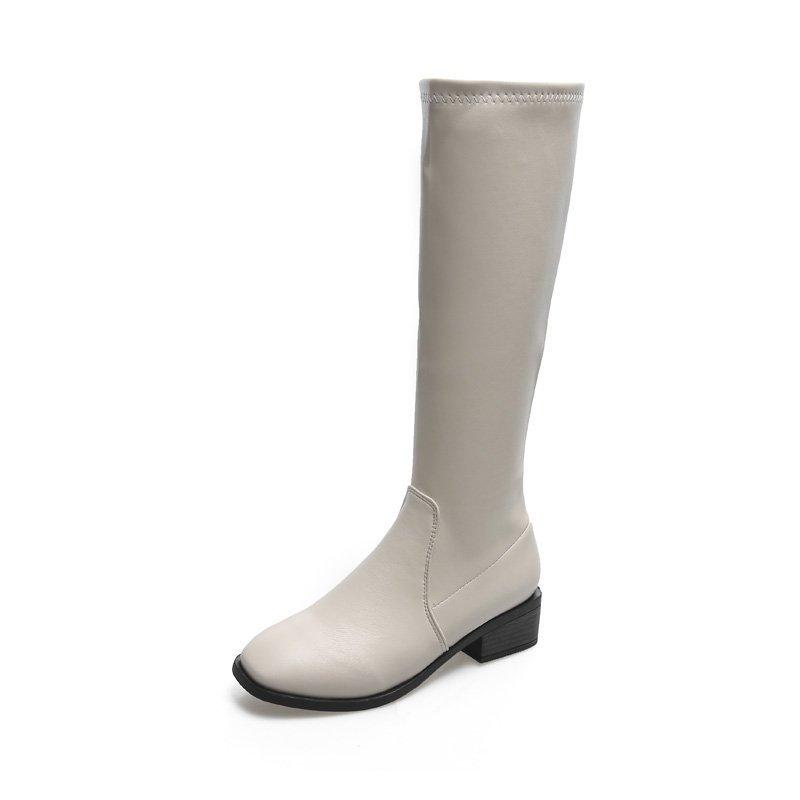 Comemore Female Solid Color Long Boot Elegant Low Heel Women's White Shoes Elegant 2025 Autumn Winter New High Knee-length Boots