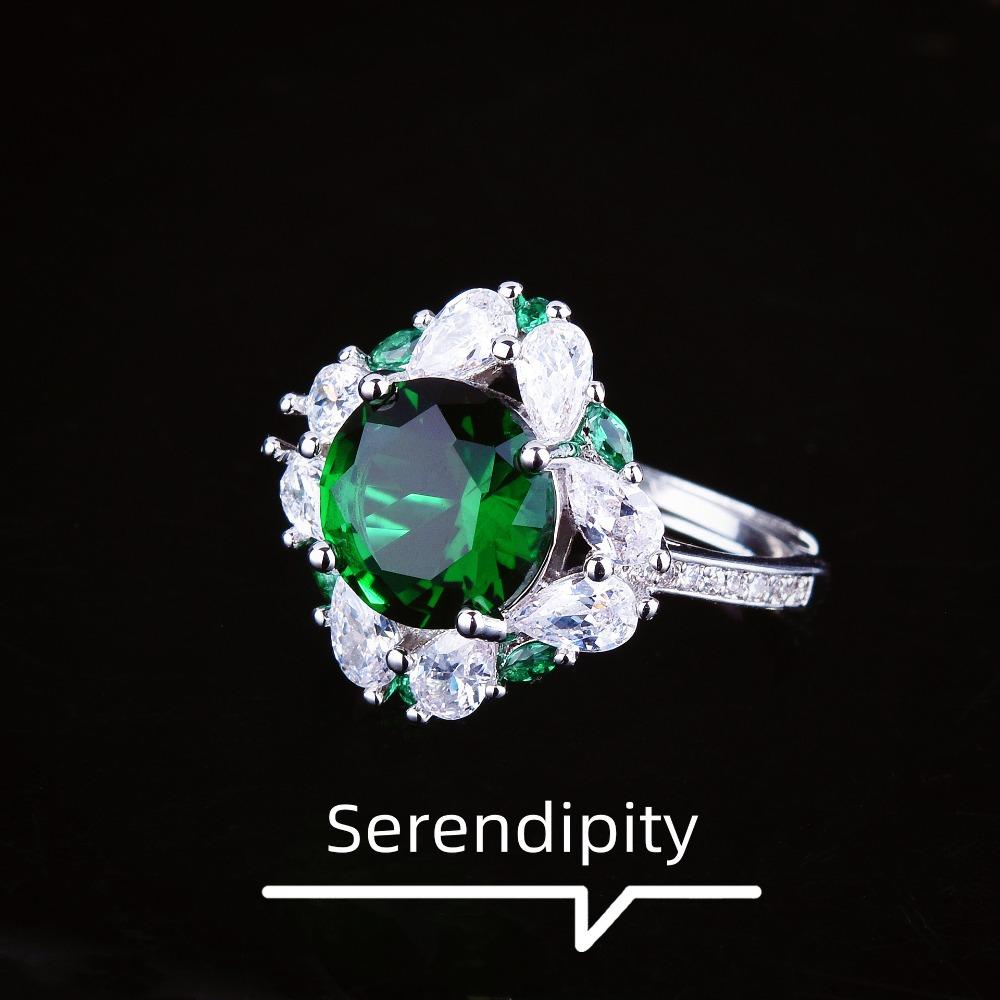 2 Carat Lab Created Emerald Open Ring Colombian Inspired Green Diamond Color Stone Adjustable Jewelry
