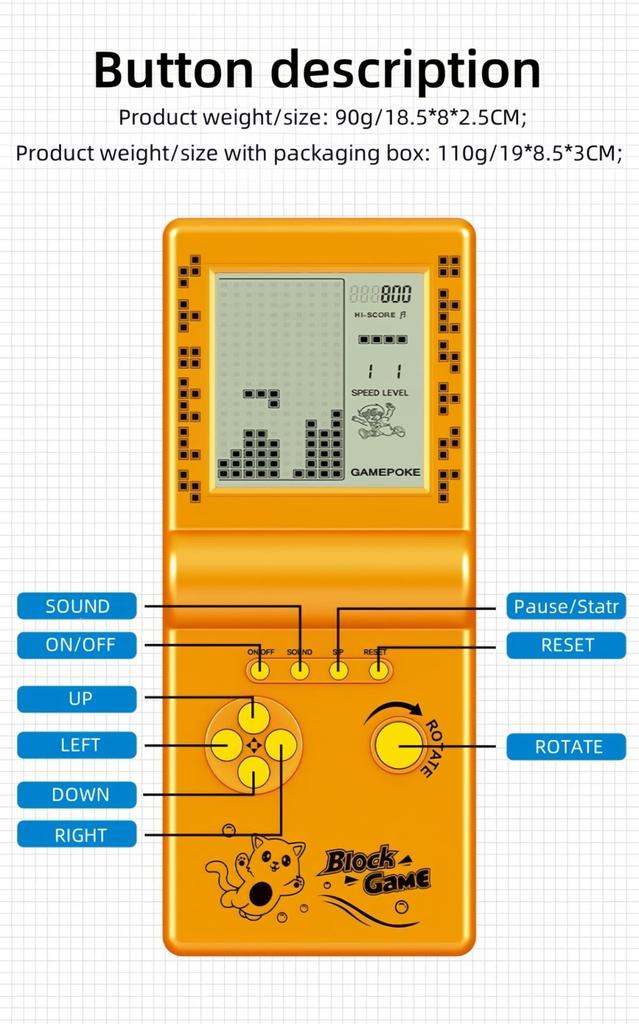 New Brick Game Console with Classic Nostalgic Puzzle 23 Adjustable and Two AAs Perfect Gift Large-Screen Features, Built-in Games, Speed/Difficulty,