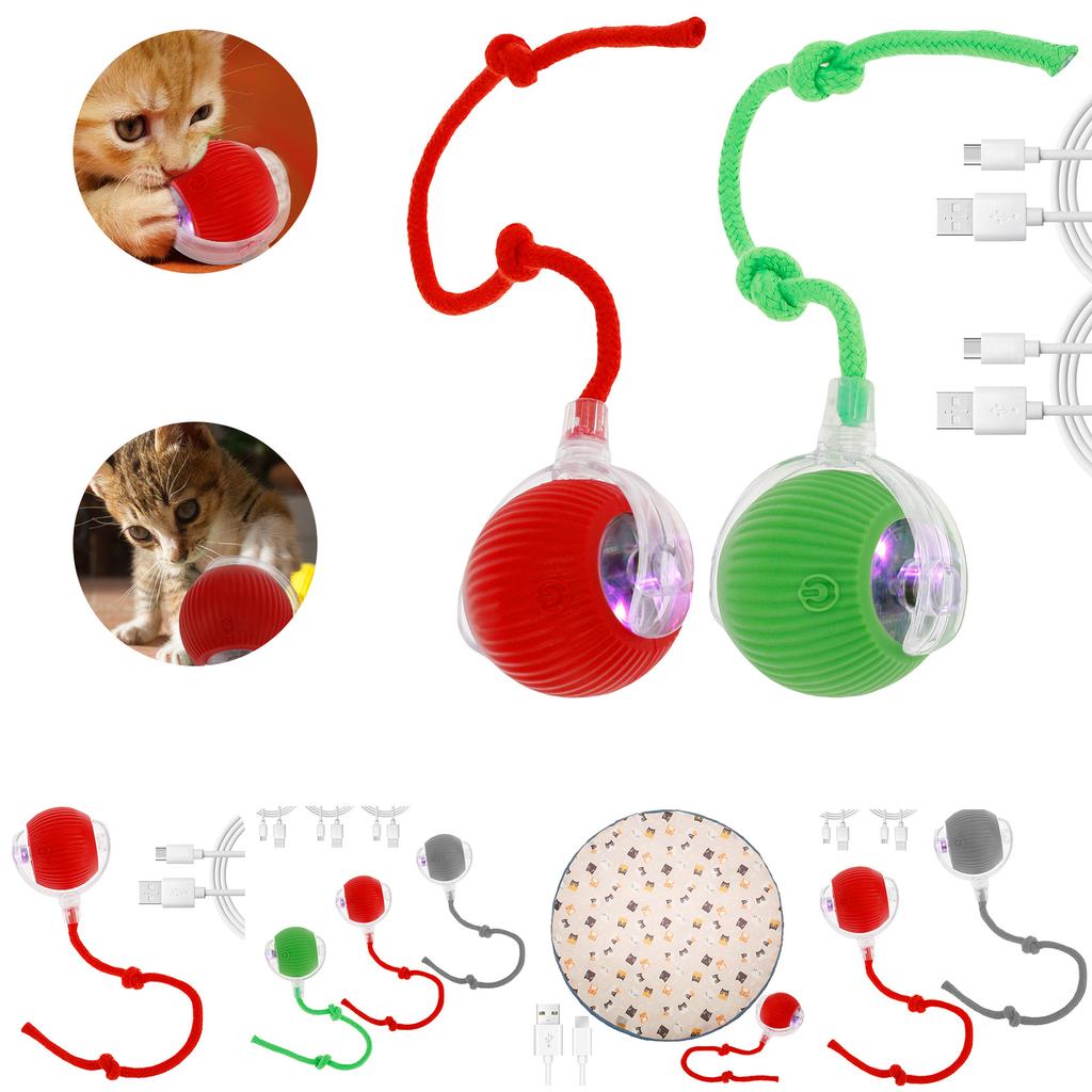 1/2/3Pcs Cat Interactive Ball Toys with Faux Tail USB Rechargeable Electric Pet Ball Automatic Interactive Cat Smart Toy Ball
