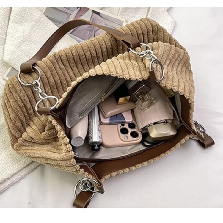 Women's Corduroy Shoulder Handbag Tote Bag