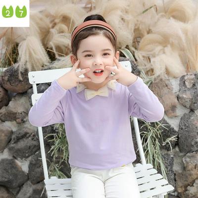 Çocuklar Papyon Kız T-shirt Dip Gömlek Çocuk Likralı Pamuk Uzun Kollu Üst