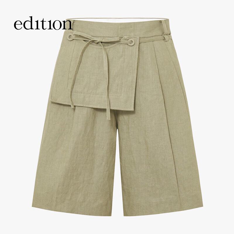 Edition Women's 2025 Summer Linen Straight Shorts with Waist Bag