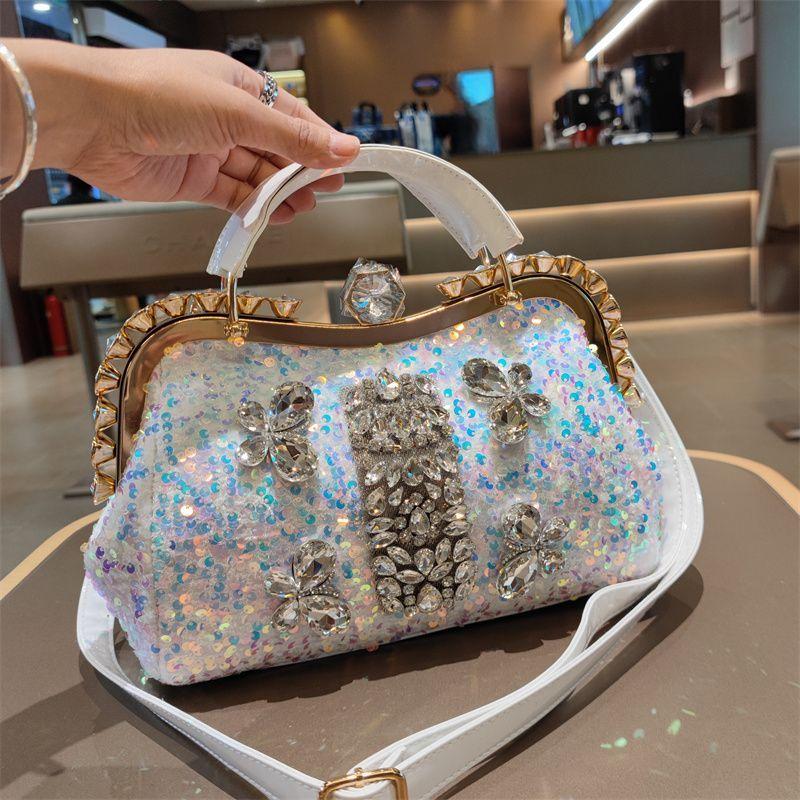 Fashionable Large Capacity Single Shoulder Crossbody Sequin Studded Diamond Handbag