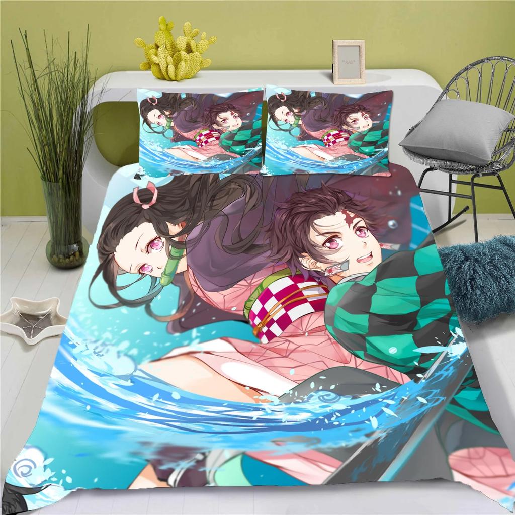 Demon Slayer Kimetsu No Yaiba Cartoon Quilt Cover Breathable Bedding Custom Home Baby Bedroom Comforter Boys