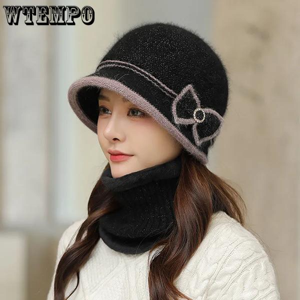 WTEMPO Winter Outdoor Commuting Cycling Cold-proof Windproof Hat Scarf Set Women's Solid Color Warm Knitted Hats