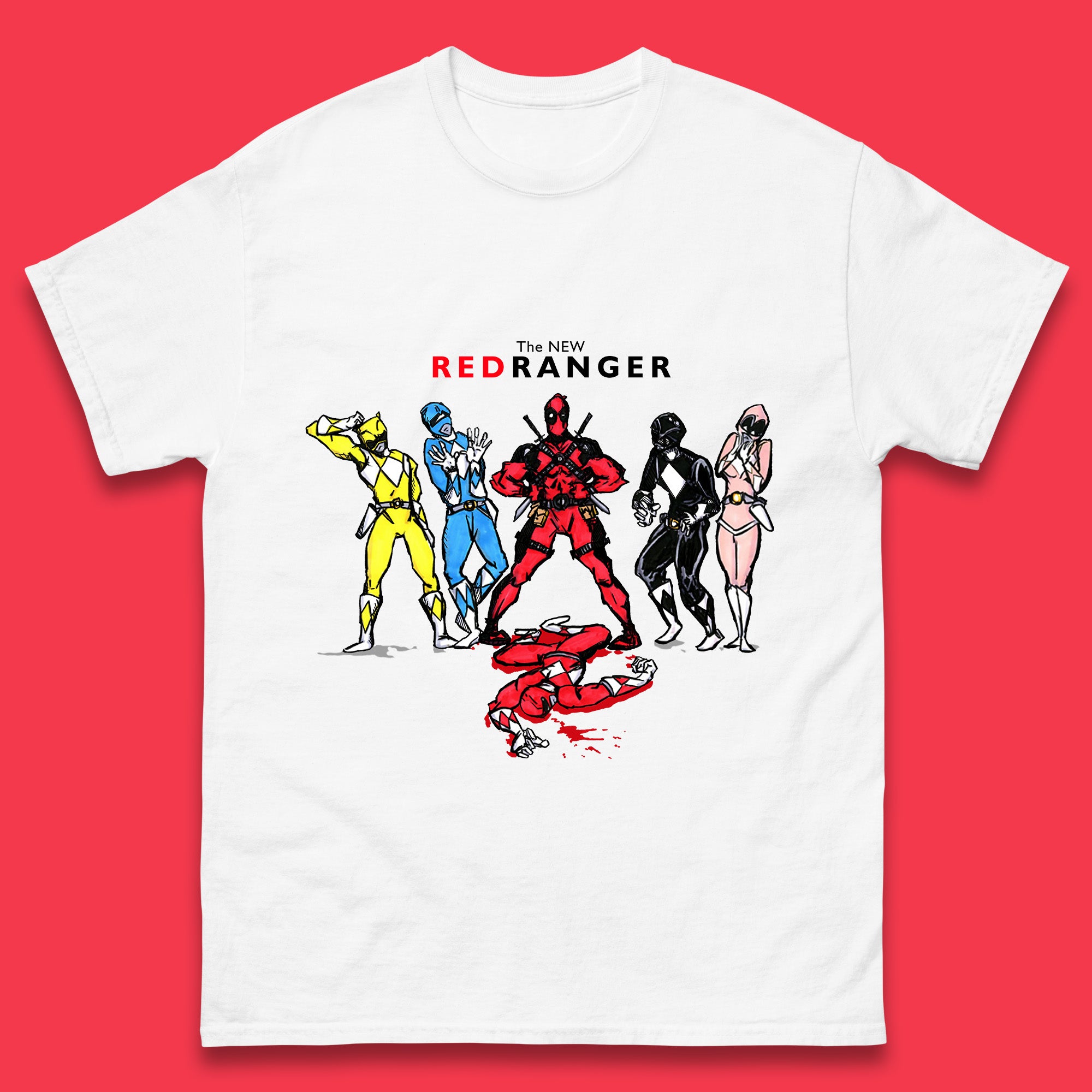 The New Red Ranger Deadpool (Marvel Comics) Vs Red Ranger (Power Rangers) Superhero Mens Tee Top M