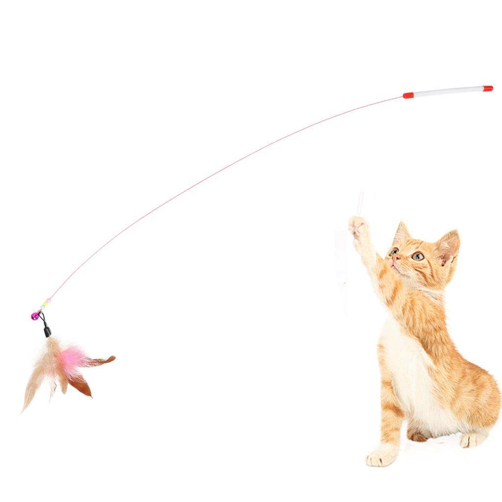 Pet Feather Teaser Retractable Wand Interactive Feather Toys Fishing Rod for Cats Play Exercise