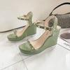 Sandals for Women Wedges Heel Green Super-high Rivet Woman Shoes Summer 2025 Comfortable Footwear New Breathable Fashion Luxury