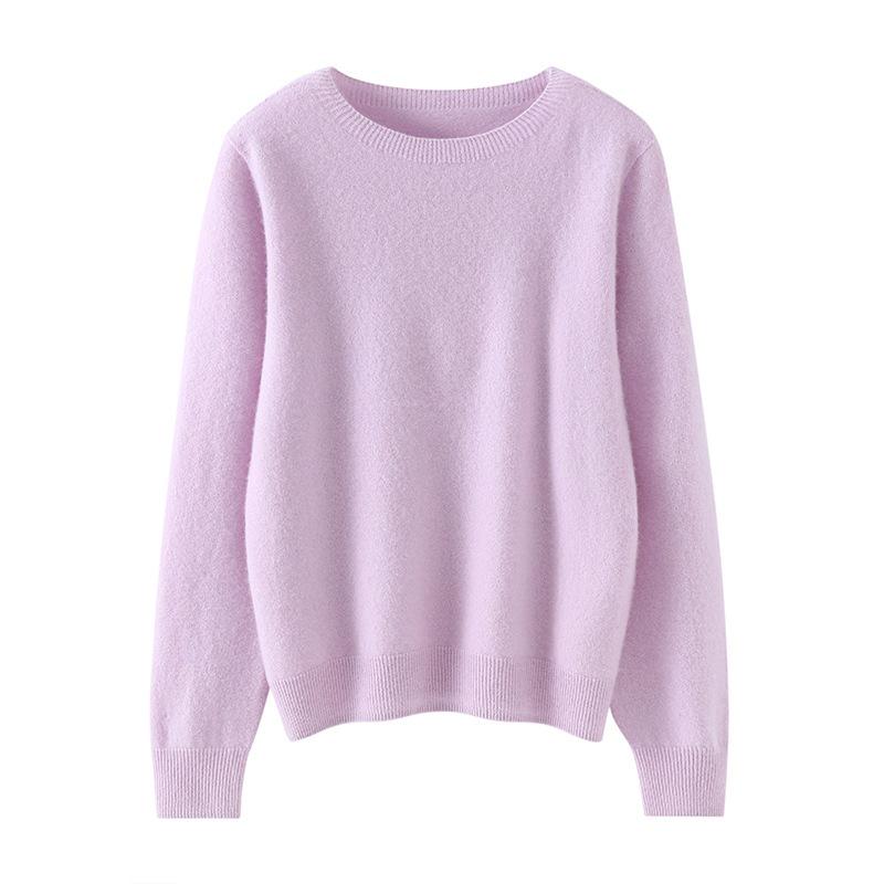 Women's 100% Cashmere Round Neck Pullover - Stylish Solid Color Knit Sweater
