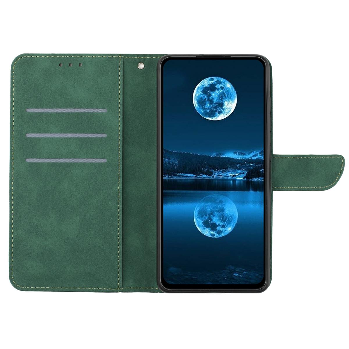 

HT05 For Honor 200 Lite Case Lines Imprinted Leather Flip Magnetic Phone Cover Green