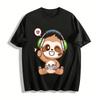 Cute Sloth Gamer Print Casual Short Sleeve T-Shirt Pure Cotton T-shirt