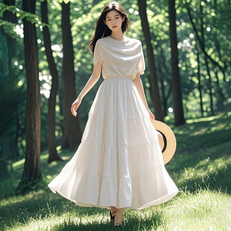Womens Highwaist Flared Skirt With Pleated Design For Spring Casual Wear