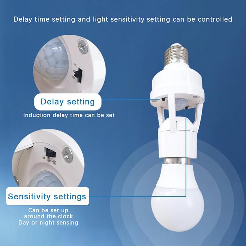E27 Human Body Sensing Lamp Head Socket Led 100-240V E27 Lamp Base Intelligent Light Bulb Switch