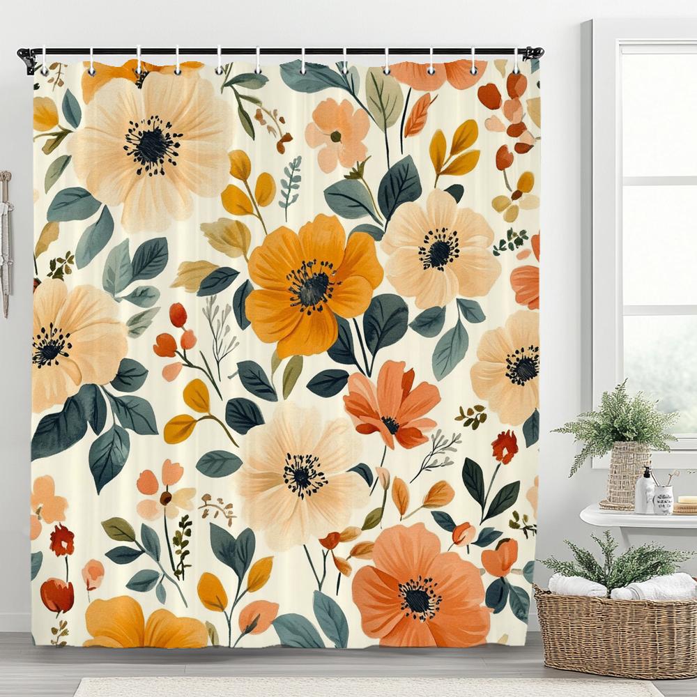 1 szt. Wodoodporna zasłona prysznicowa w stylu vintage z nadrukiem kwiatowym z 12 plastikowymi haczykami, przegroda łazienkowa, dekoracja łazienki, zasłona okienna