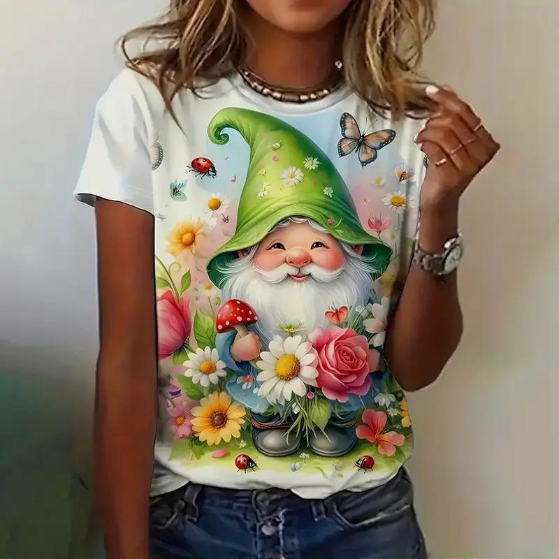 Plus Size Women's T-Shirts Christmas Snowman Print O-Neck Women's Fashion Tops Short Sleeves Sports T-Shirts Streetwear New