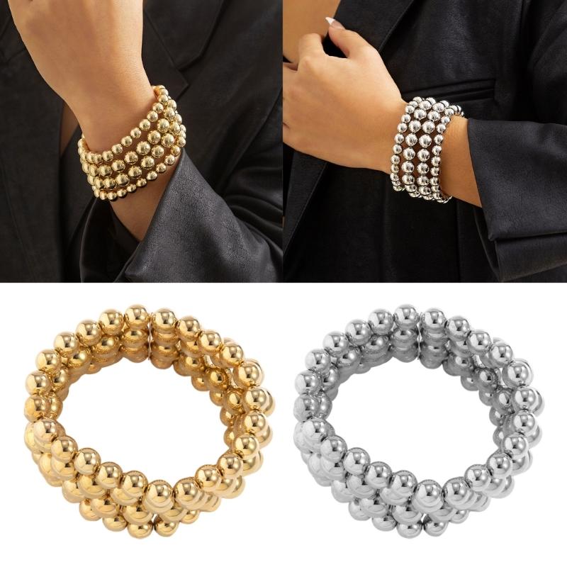 Fashionable Gold/Silver Beaded Chain Bracelet Fashionable Chain Bracelet Simple Beaded Wrist Chain for Style Enthusiasts