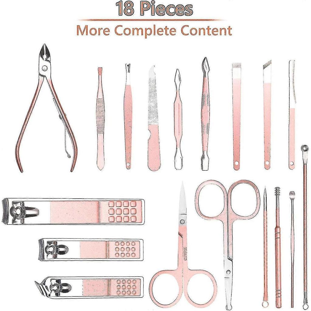 Manicure Pedicure Kit, 18pcs Professional Nail Clippers Set, Stainless Steel Cuticle Cutter, Pedicure Manicure Kit With Travel Box And Exquisite H PXC
