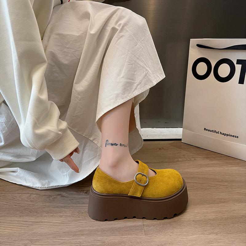 Hong Kong Leather Thick-soled Heightening Women's Spring New One-pedal Small Mary Jane Single Shoes
