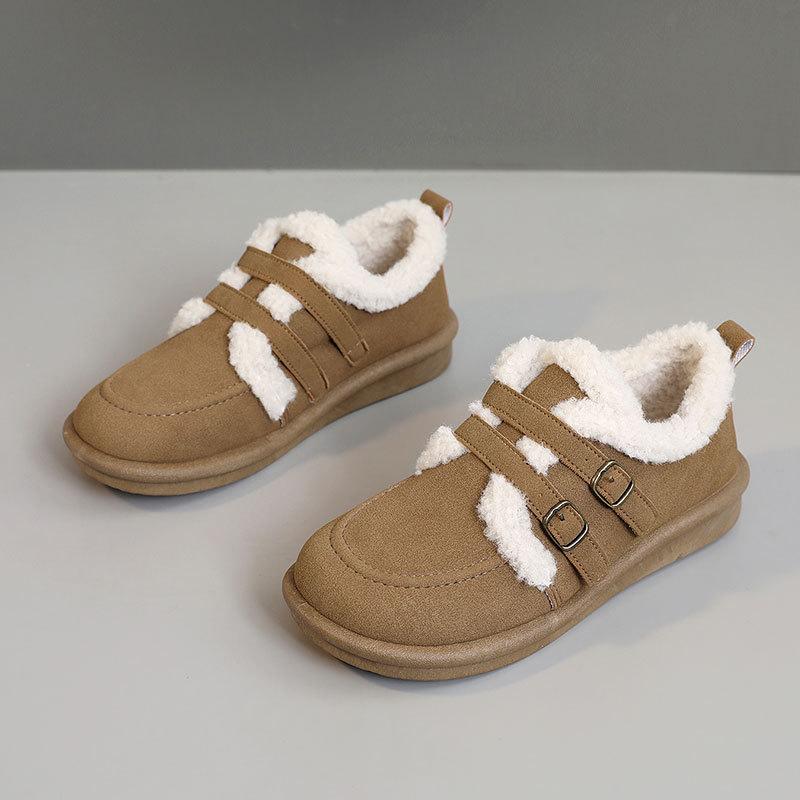 BN5805 new 2025 autumn and winter women's shoes warm cotton shoes solid color velvet simple student leisure thick sole increase