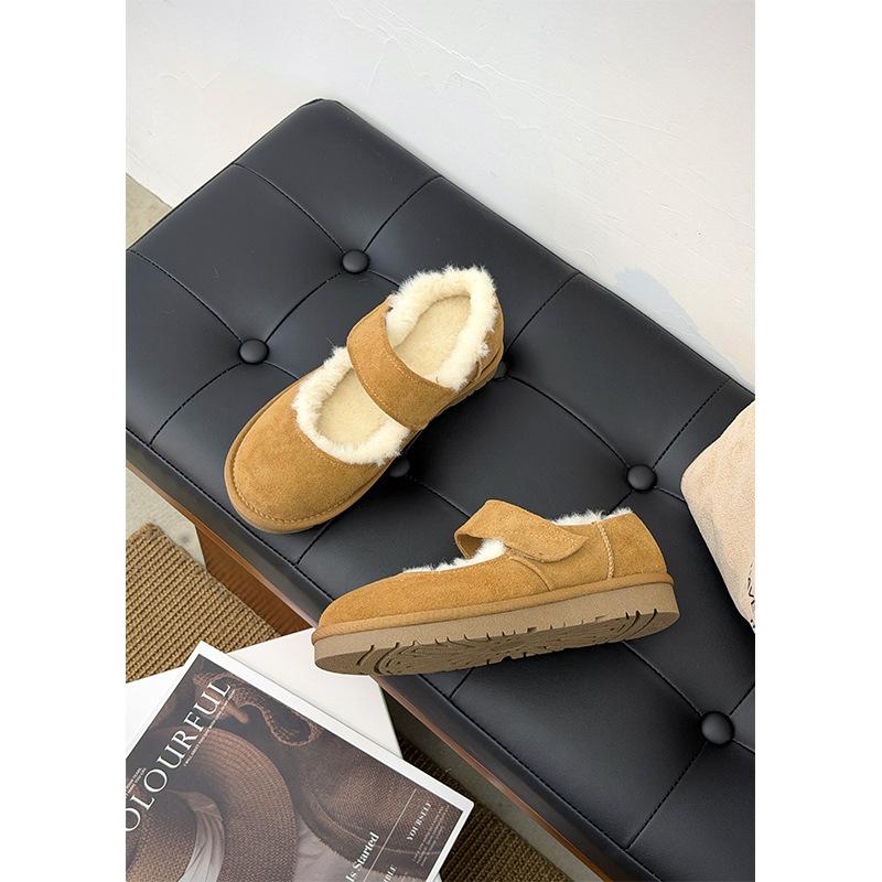 Mary Jane Snow Boots Women's Winter New Flat-soled Cotton Shoes Thin-soled Warm Comfortable Leather Fluffy Shoes Trend