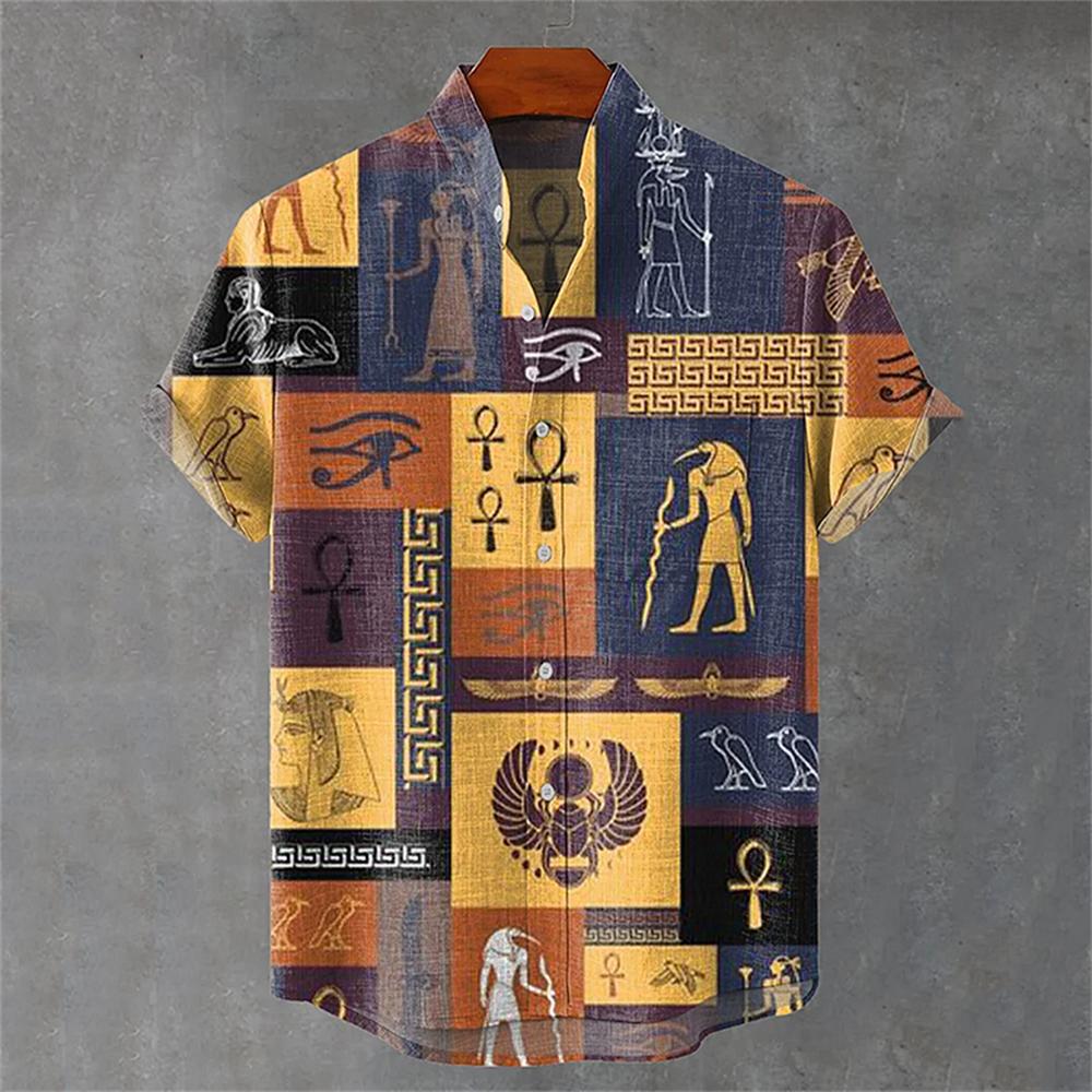 Men's Shirt 3D Retro Geometric Pattern Comfortable and Fashionable Short-sleeved Shirt Large Size Fast Delivery