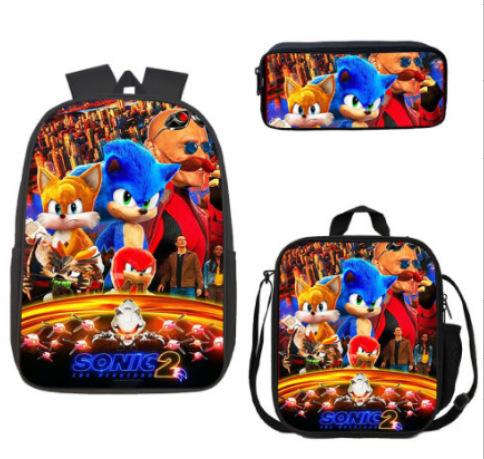 Backpack Sonic Elementary School Bag Lunch Bag Pencil Case Three-Piece Set