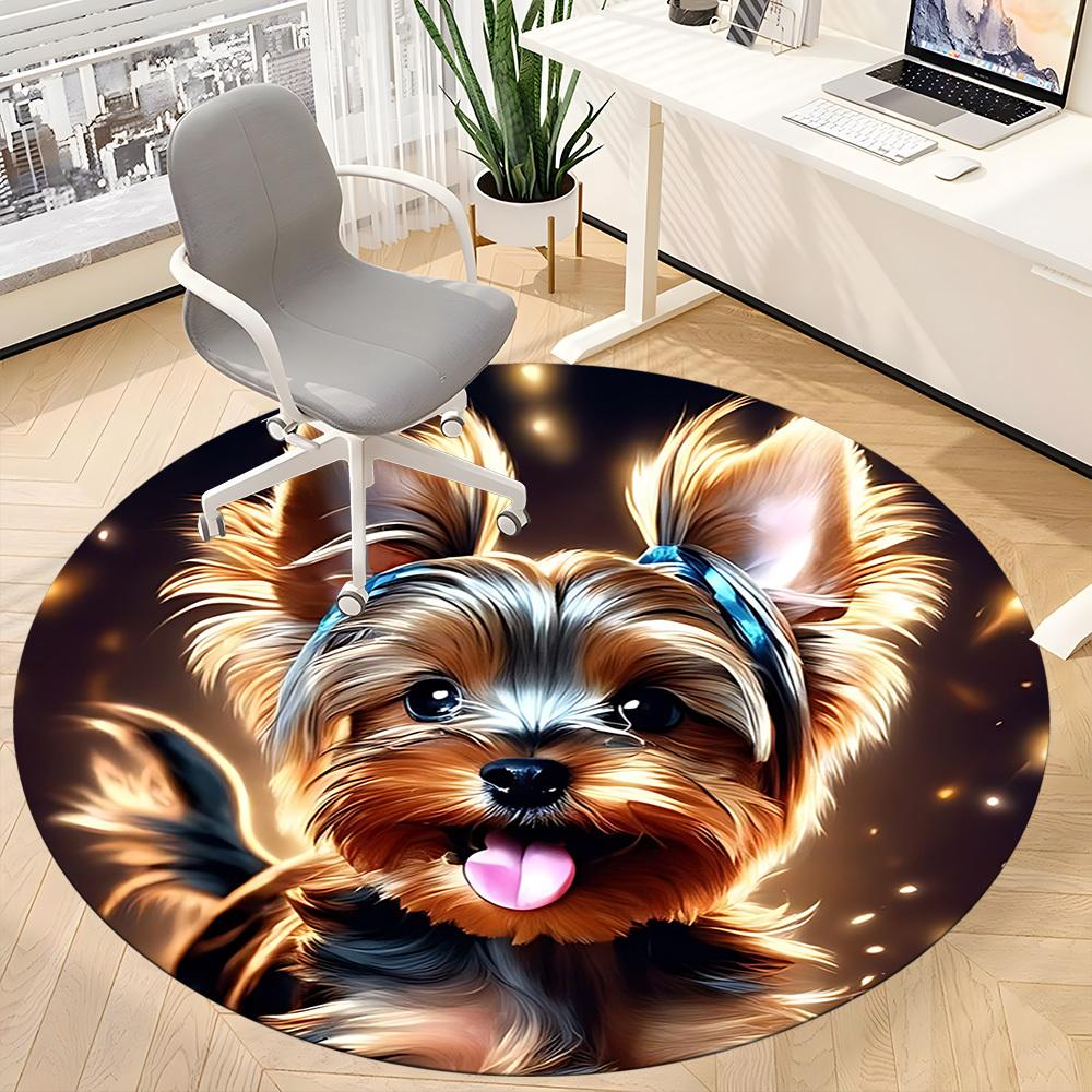 1pc Puppy Yorkie Office Round Area Rug, Indoor Mat Suitable ForOffice, Under Office Chairs Bedroom Living Room Home Decor T174