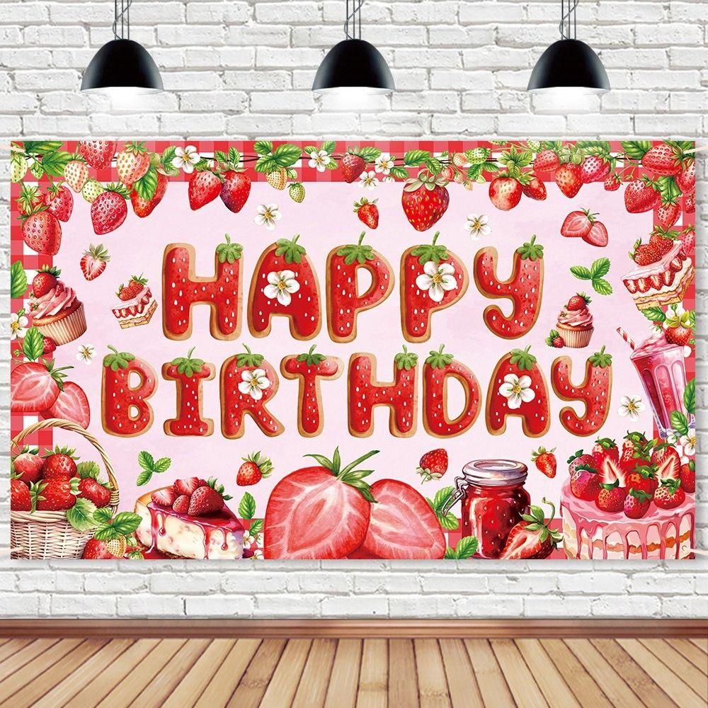 Red Strawberry Party Background Polyester Poster Photo Props  Photo Booth