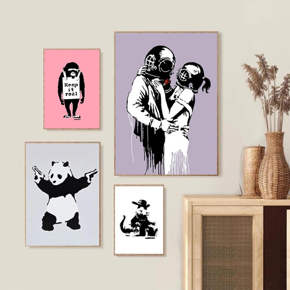 Banksy Pop Art Abstract figure painting canvas painting girl and Red balloon poster printed wall living room wall decoration