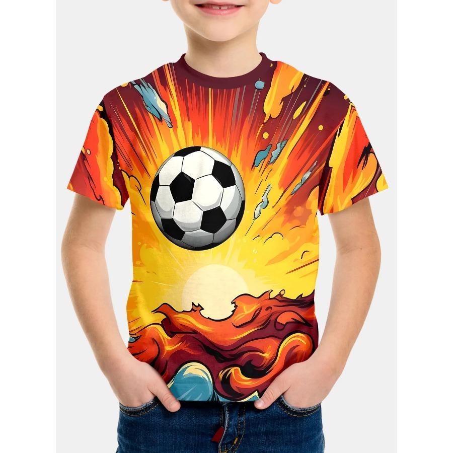 Kids T-shirt Soccer Football Print T-shirt Fashion Casual Short Sleeve Tees Summer Boy and Girl Tees Tops Clothing