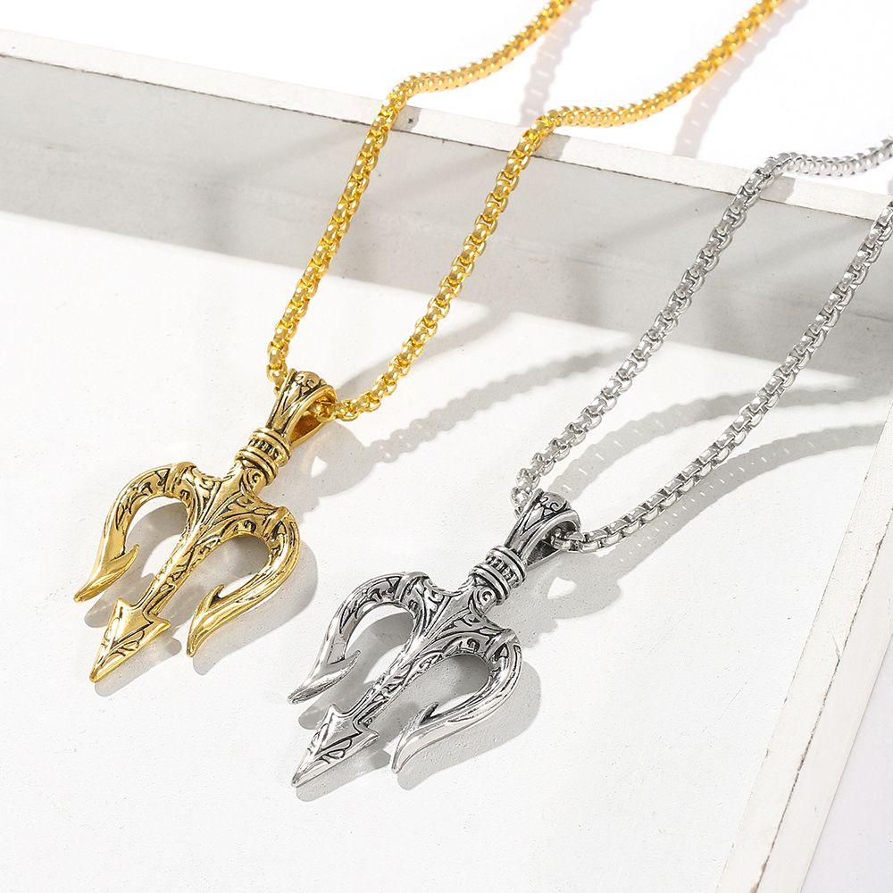 Fashion New Retro Rock Vintage Punk Neptune Trident Pendant Hip Hop Choker Necklace