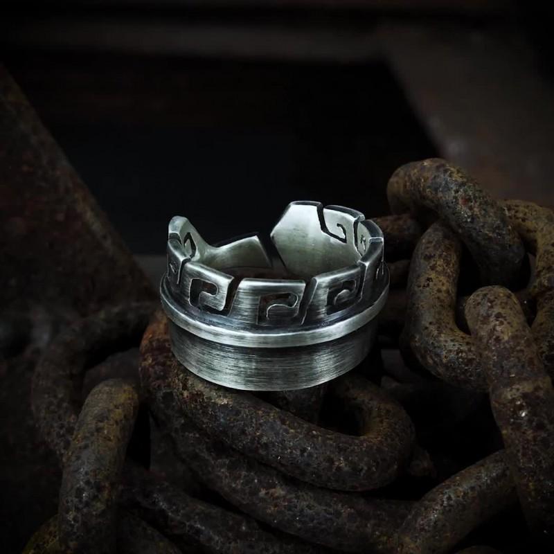 Adjustable Sterling Feather Ring Men Women Boho Vintage Geometric Jewelry Handmade Tribal Inspired Band