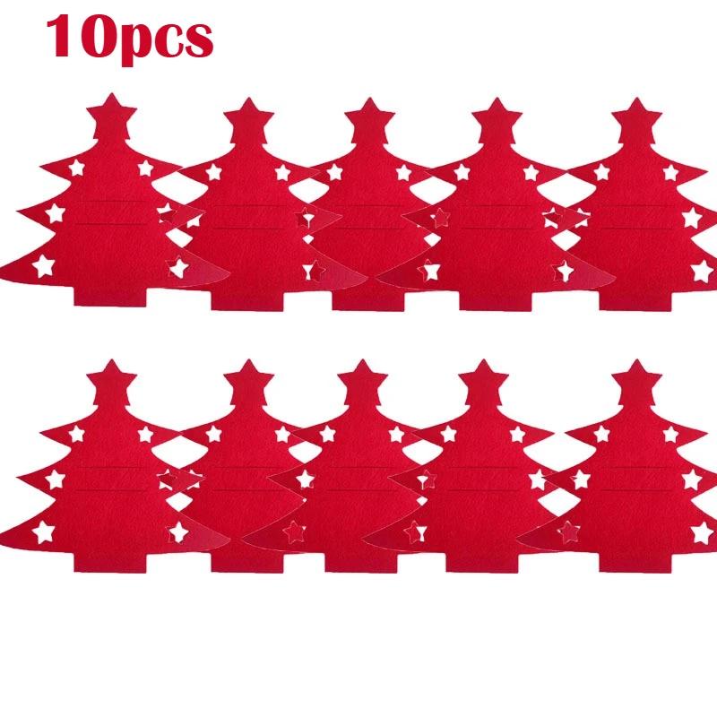 

10/12 шт. Рождественский набор фетровых подставок под тарелки, праздничный протектор для посуды, держатель для вилок и ложек, праздничный декор для обеденного стола 21x19cm красный