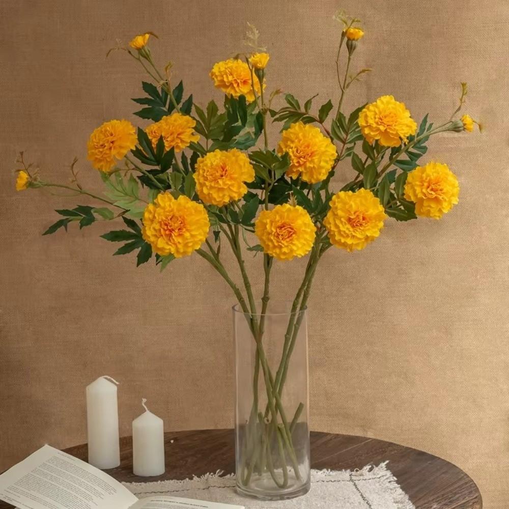 Silk Cloth Material Artificial Chrysanthemum Flowers 3 Heads Fake Marigold Bouquet Wedding Bouquet