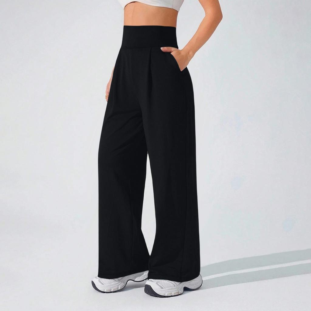Women's High Waisted Yoga Pants with Pockets - Flowy Straight Leg Casual Pants for Outdoor Running and Hiking